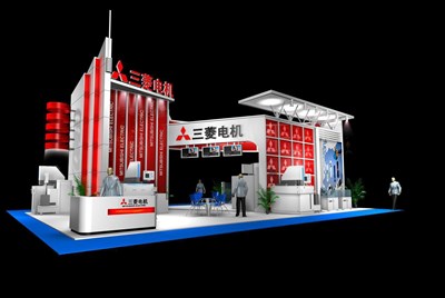144平米展臺設(shè)計制作：四面開口/前衛(wèi)/木質(zhì)結(jié)構(gòu)/紅色，為機械展展商而作（免費使用）