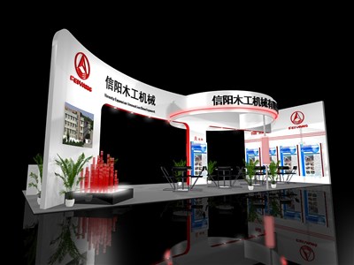 90平米展臺設計制作：三面開口/現(xiàn)代/木質(zhì)結(jié)構(gòu)/白色，為機械展展商而作（免費使用）