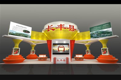 180平米展臺設計制作：一面開口/現(xiàn)代/木質結構/紅色，為農交會展商而作（免費使用）