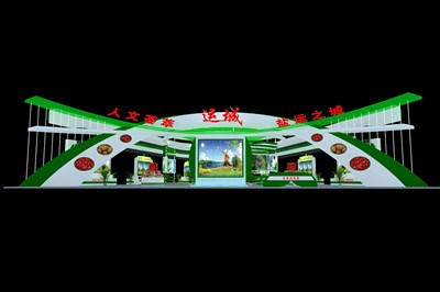 450平米展臺設計制作：一面開口/現(xiàn)代/木質結構/綠色，為農交會展商而作（免費使用）