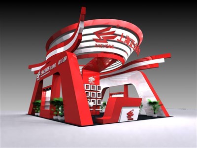 54平米展臺(tái)設(shè)計(jì)制作：四面開(kāi)口/前衛(wèi)/木質(zhì)結(jié)構(gòu)/紅色，為機(jī)械展展商而作（免費(fèi)使用）