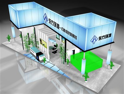70平米展臺設(shè)計制作：四面開口/前衛(wèi)/木質(zhì)結(jié)構(gòu)/藍(lán)色，為機(jī)械展展商而作（免費使用）