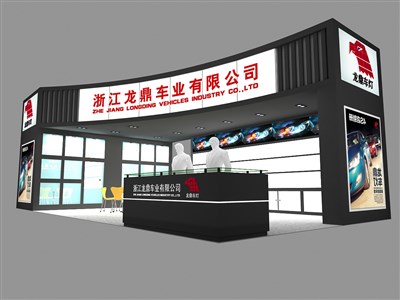 72平米展臺設(shè)計制作：二面開口/現(xiàn)代/木質(zhì)結(jié)構(gòu)/黑色，為汽配展展商而作（免費使用）