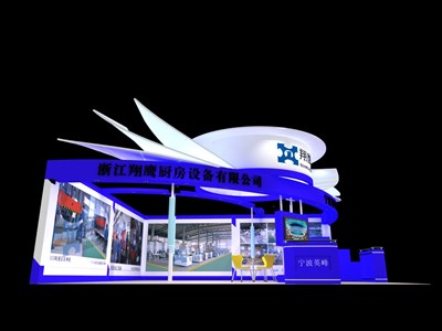 81平米展臺設計制作：二面開口/前衛(wèi)/木質(zhì)結構/藍色，為機械展展商而作（免費使用）