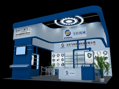 49平米展臺(tái)設(shè)計(jì)制作：三面開口/現(xiàn)代/木質(zhì)結(jié)構(gòu)/藍(lán)色，為汽配展展商而作（免費(fèi)使用）