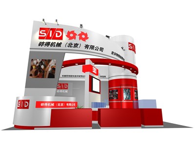 30平米展臺設(shè)計制作：四面開口/現(xiàn)代/木質(zhì)結(jié)構(gòu)/紅色，為機械展展商而作（免費使用）