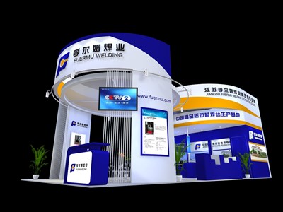 72平米展臺(tái)設(shè)計(jì)制作：一面開口/現(xiàn)代/木質(zhì)結(jié)構(gòu)/藍(lán)色，為汽配展展商而作（免費(fèi)使用）