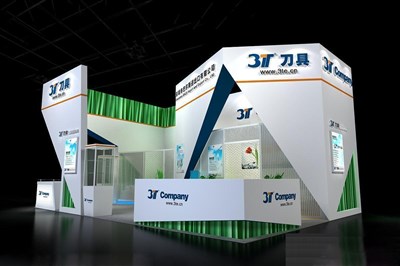 54平米展臺(tái)設(shè)計(jì)制作：二面開口/現(xiàn)代/木質(zhì)結(jié)構(gòu)/白色，為機(jī)械展展商而作（免費(fèi)使用）