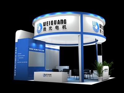 36平米展臺設計制作：三面開口/現(xiàn)代/木質(zhì)結構/藍色，為機械展展商而作（免費使用）
