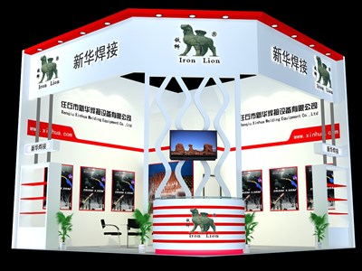 36平米展臺設計制作：二面開口/現代/木質結構/紅色，為汽配展展商而作（免費使用）
