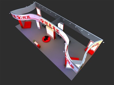 392平米展臺設(shè)計制作：四面開口/現(xiàn)代/木質(zhì)結(jié)構(gòu)/紅色，為汽配展展商而作（免費使用）
