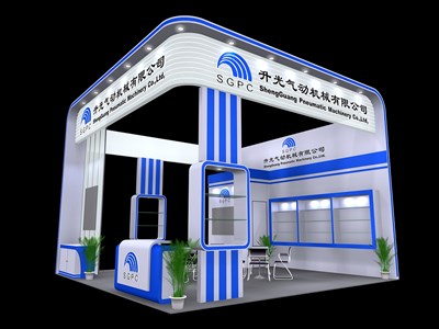 36平米展臺(tái)設(shè)計(jì)制作：三面開口/現(xiàn)代/木質(zhì)結(jié)構(gòu)/藍(lán)色，為汽配展展商而作（免費(fèi)使用）