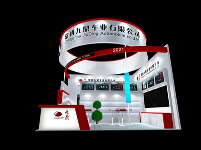 36平米展臺設計制作：二面開口/現代/木質結構/紅色，為汽配展展商而作（免費使用）