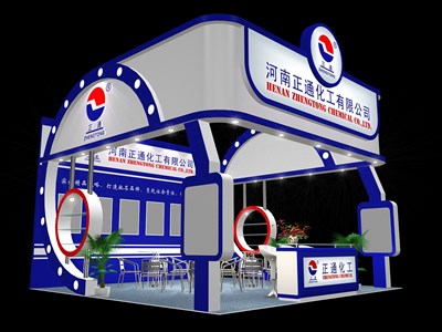 36平米展臺設(shè)計制作：三面開口/現(xiàn)代/木質(zhì)結(jié)構(gòu)/藍色，為汽配展展商而作（免費使用）