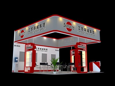 36平米展臺設(shè)計制作：三面開口/現(xiàn)代/木質(zhì)結(jié)構(gòu)/紅色，為汽配展展商而作（免費使用）