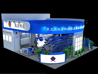 100平米展臺(tái)設(shè)計(jì)制作：三面開(kāi)口/前衛(wèi)/木質(zhì)結(jié)構(gòu)/藍(lán)色，為汽配展展商而作（免費(fèi)使用）