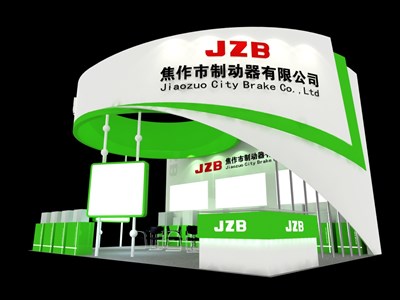54平米展臺設計制作：二面開口/前衛(wèi)/木質(zhì)結(jié)構(gòu)/綠色，為汽配展展商而作（免費使用）