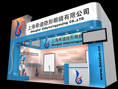 18平米展臺設(shè)計制作：一面開口/現(xiàn)代/木質(zhì)結(jié)構(gòu)/藍色，為汽配展展商而作（免費使用）
