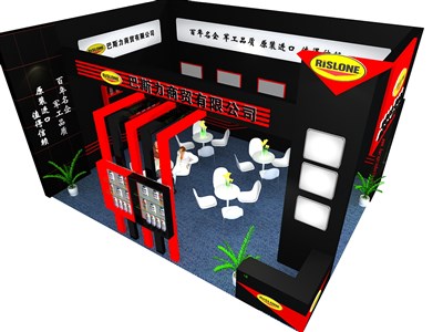 48平米展臺設計制作：二面開口/現(xiàn)代/木質(zhì)結(jié)構(gòu)/黑色，為汽配展展商而作（免費使用）