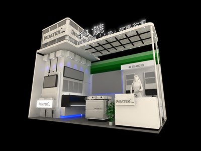 18平米展臺設(shè)計制作：二面開口/現(xiàn)代/木質(zhì)結(jié)構(gòu)/白色，為電子展展商而作（免費使用）