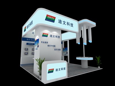 36平米展臺(tái)設(shè)計(jì)制作：三面開口/前衛(wèi)/木質(zhì)結(jié)構(gòu)/藍(lán)色，為電子展展商而作（免費(fèi)使用）