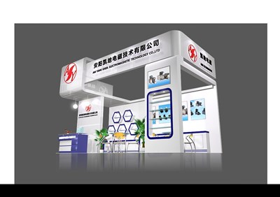 18平米展臺設計制作：三面開口/前衛(wèi)/木質(zhì)結(jié)構(gòu)/白色，為電子展展商而作（免費使用）