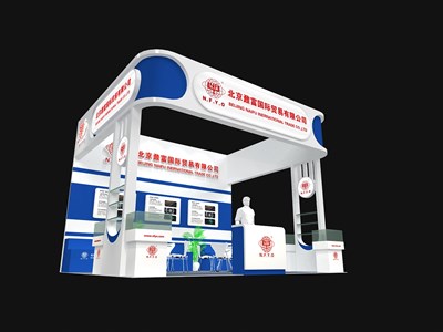 30平米展臺(tái)設(shè)計(jì)制作：三面開口/現(xiàn)代/木質(zhì)結(jié)構(gòu)/藍(lán)色，為電子展展商而作（免費(fèi)使用）