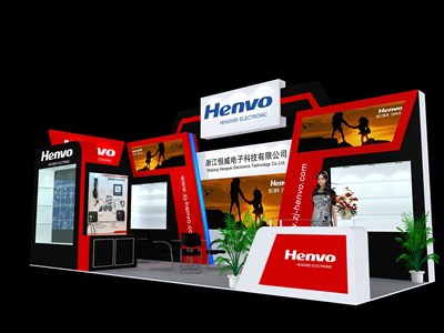 24平米展臺設計制作：二面開口/前衛(wèi)/木質結構/紅色，為電子展展商而作（免費使用）