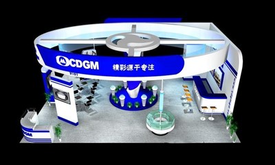 108平米展臺設(shè)計制作：三面開口/現(xiàn)代/木質(zhì)結(jié)構(gòu)/藍色，為電子展展商而作（免費使用）