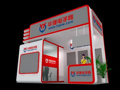 18平米展臺設(shè)計制作：二面開口/現(xiàn)代/木質(zhì)結(jié)構(gòu)/紅色，為電子展展商而作（免費使用）