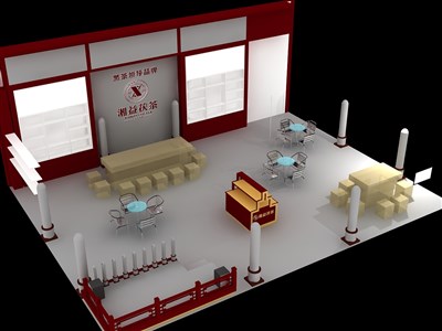108平米展臺(tái)設(shè)計(jì)制作：三面開口/中式/木質(zhì)結(jié)構(gòu)/咖啡色，為茶博會(huì)展商而作（免費(fèi)使用）