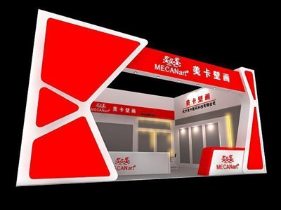 54平米展臺(tái)設(shè)計(jì)制作：一面開口/現(xiàn)代/木質(zhì)結(jié)構(gòu)/紅色，為綜合展展商而作（免費(fèi)使用）