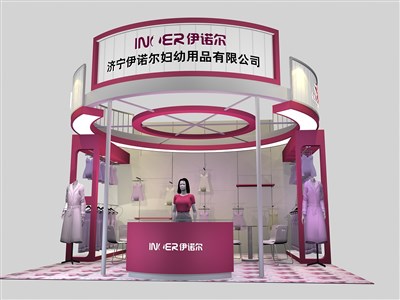 36平米展臺(tái)設(shè)計(jì)制作：三面開(kāi)口/現(xiàn)代/木質(zhì)結(jié)構(gòu)/粉色，為嬰幼展展商而作（免費(fèi)使用）