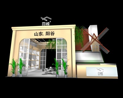 54平米展臺設計制作：二面開口/田園/木質(zhì)結構/米色，為綜合展展商而作（免費使用）