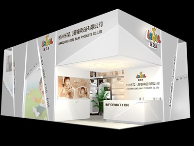 54平米展臺設計制作：一面開口/現(xiàn)代/木質(zhì)結構/白色，為嬰幼展展商而作（免費使用）
