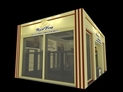 54平米展臺設(shè)計制作：一面開口/現(xiàn)代/木質(zhì)結(jié)構(gòu)/米色，為綜合展展商而作（免費使用）
