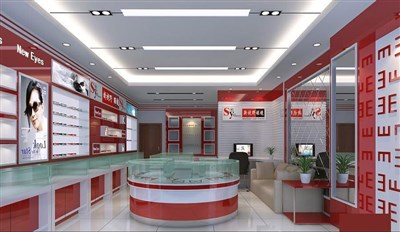50平米展廳設(shè)計(jì)制作：現(xiàn)代/紅色，產(chǎn)品類展廳-眼鏡店（免費(fèi)使用）