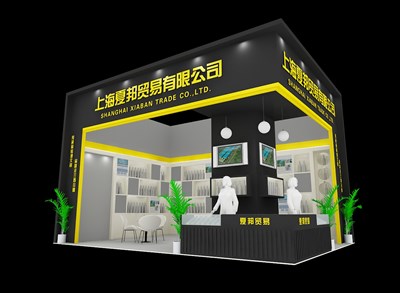 35平米展臺設(shè)計制作：二面開口/現(xiàn)代/型材結(jié)構(gòu)/黑色，為糖酒展展商而作（免費使用）