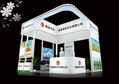 36平米展臺設(shè)計制作：四面開口/現(xiàn)代/木質(zhì)結(jié)構(gòu)/白色，為化工展展商而作（免費使用）