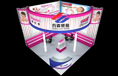 36平米展臺設計制作：二面開口/現(xiàn)代/木質(zhì)結構/彩色，為綜合展展商而作（免費使用）