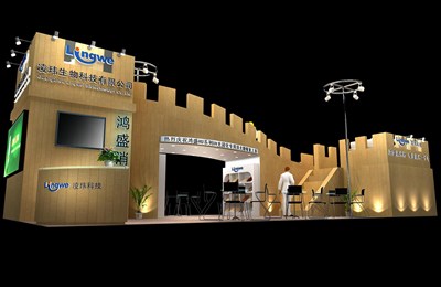 78平米展臺設(shè)計制作：二面開口/現(xiàn)代/木質(zhì)結(jié)構(gòu)/米色，為化工展展商而作（免費使用）