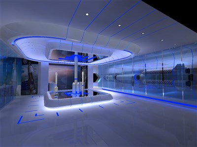 156平米展廳設(shè)計制作：現(xiàn)代/藍(lán)色，教育類展廳-航空航天展廳（免費使用）