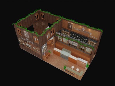 72平米展臺設計制作：四面開口/歐式/木質(zhì)結構/咖啡色，為糖酒展展商而作（免費使用）