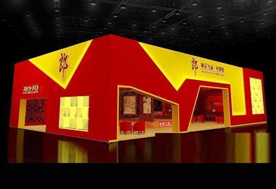 360平米展臺設計制作：四面開口/中式/木質(zhì)結構/紅色，為糖酒展展商而作（免費使用）