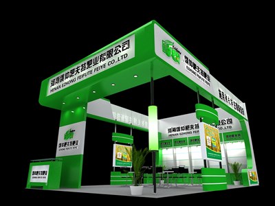 54平米展臺(tái)設(shè)計(jì)制作：三面開口/現(xiàn)代/木質(zhì)結(jié)構(gòu)/綠色，為化工展展商而作（免費(fèi)使用）
