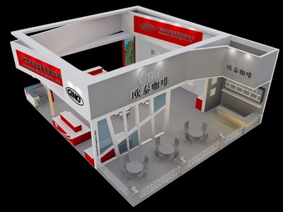 120平米展臺設(shè)計制作：三面開口/現(xiàn)代/型材結(jié)構(gòu)/灰色，為糖酒展展商而作（免費使用）