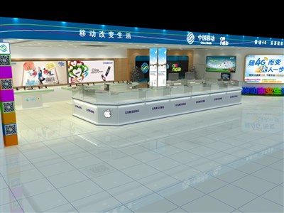 102.4平米展廳設(shè)計制作：現(xiàn)代/藍(lán)色，產(chǎn)品類展廳-中國移動展廳（免費使用）