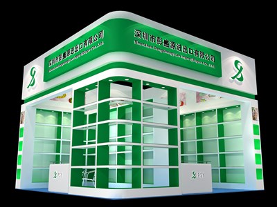 36平米展臺(tái)設(shè)計(jì)制作：二面開(kāi)口/現(xiàn)代/木質(zhì)結(jié)構(gòu)/綠色，為綜合展展商而作（免費(fèi)使用）