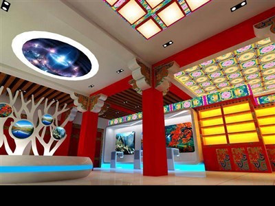 90平米展廳設(shè)計(jì)制作：現(xiàn)代/紅色，文化類展廳-九寨溝旅游展廳（免費(fèi)使用）