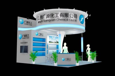 36平米展臺(tái)設(shè)計(jì)制作：三面開口/現(xiàn)代/木質(zhì)結(jié)構(gòu)/白色，為化工展展商而作（免費(fèi)使用）